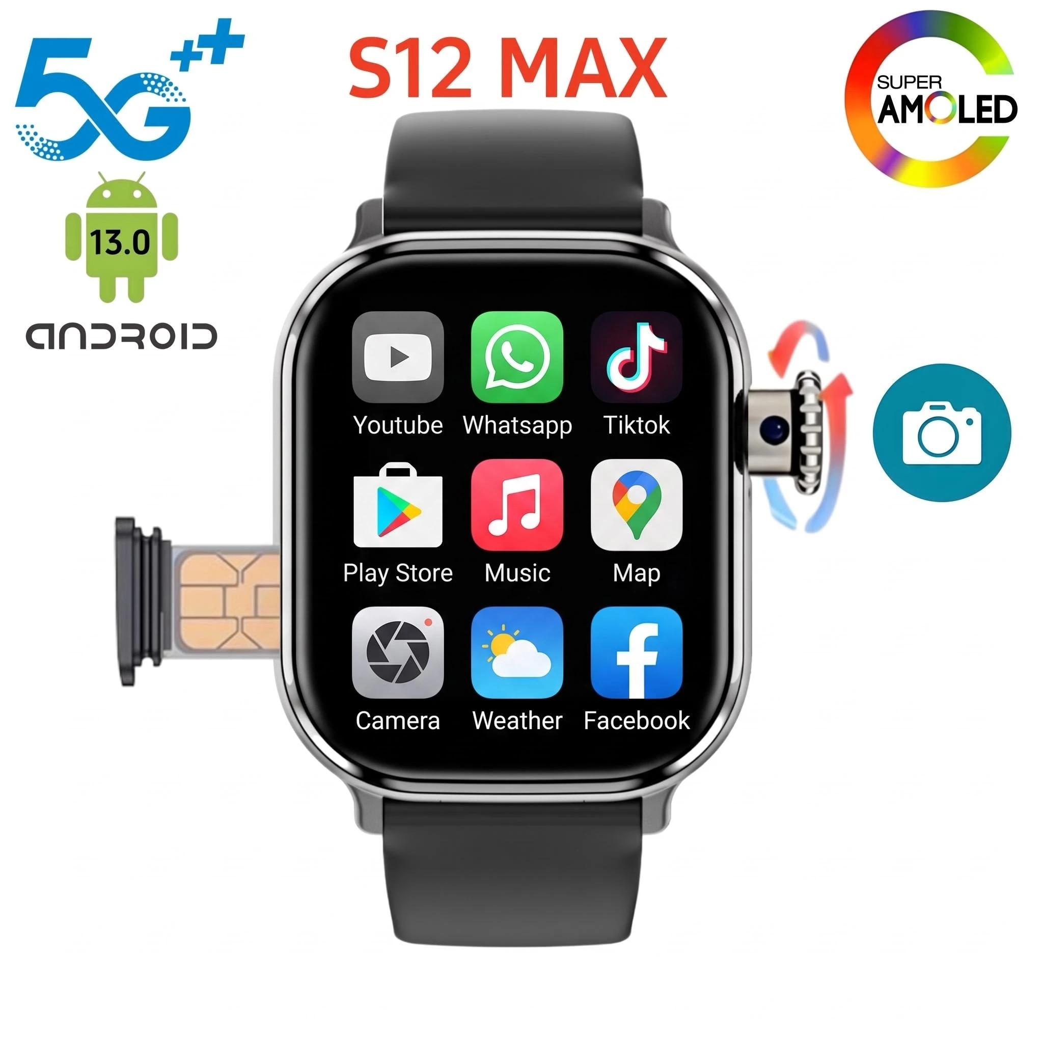 Smartwatch Store - ساعة ذكية S12 بشاشة AMOLED، تدعم