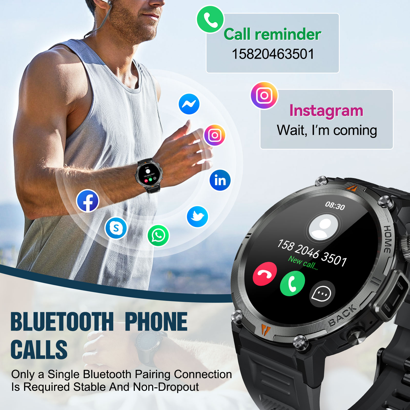 EIGIIS KE3 بلوتوث دعوة ساعة ذك - مراجعة Android Smartwatch Accessories وسعره